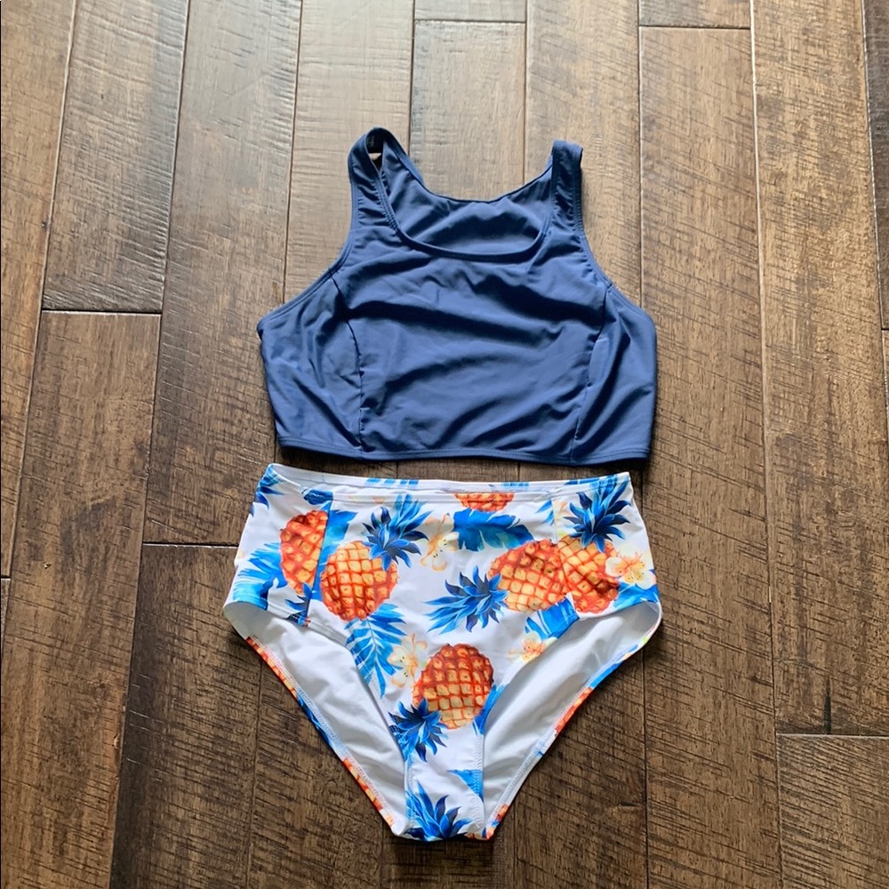 Blue and White Pineapple Print Bikini Set